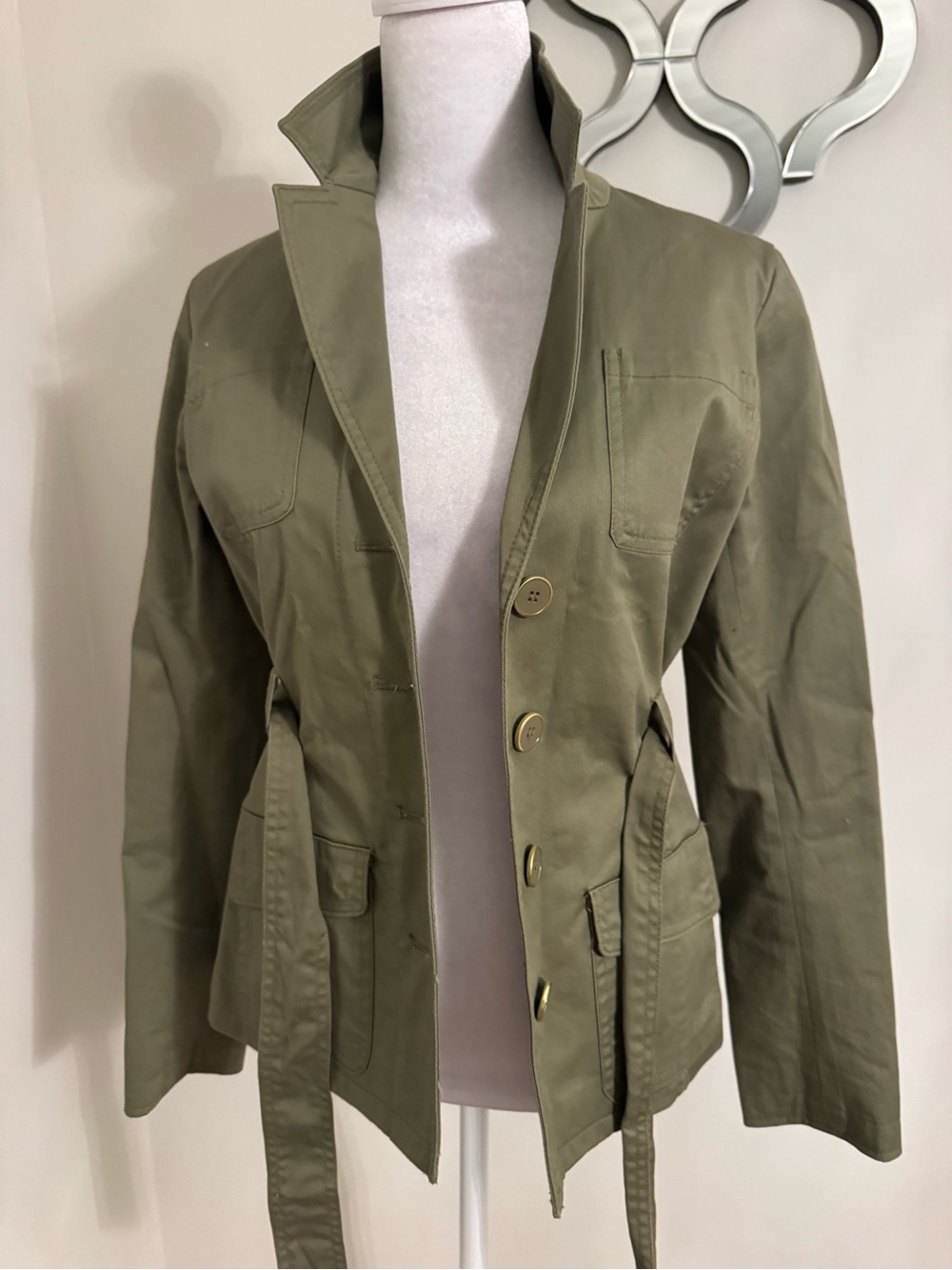 New York & Company Olive Utility Jacket with Waist Tie